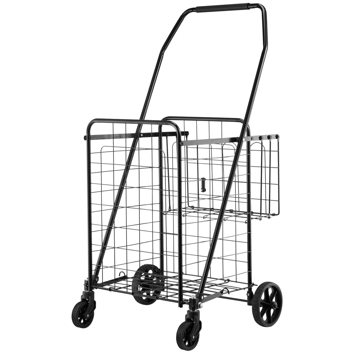 Shopping Cart, Folding Grocery Utility Cart with Dual Baskets, Waterproof Liner & Wheels, 45 KG Large Load V952-XYC2ZDSTCSJSJVKLW001V0