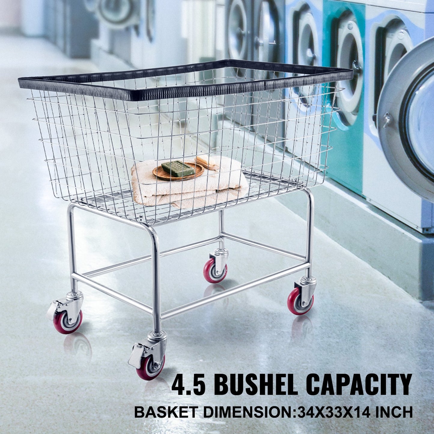 Wire Laundry Cart Wire Laundry Basket 4.5 Bushel Heavy Duty w/ 5'' Wheels V952-XYCDG200F-D000001V0