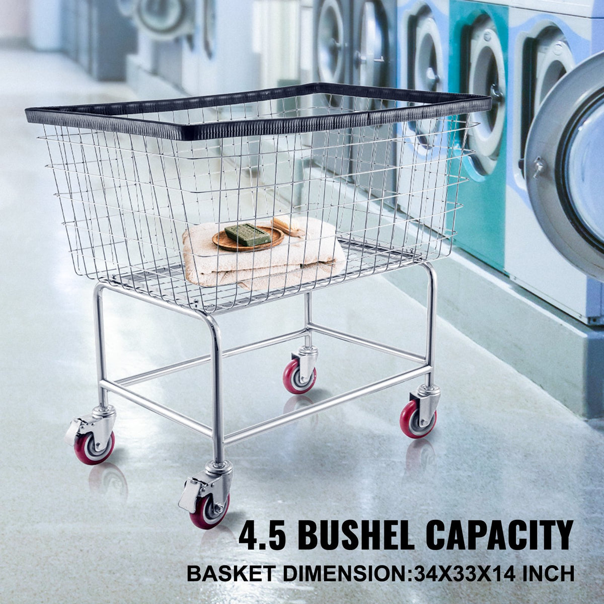 Wire Laundry Cart Wire Laundry Basket 4.5 Bushel Heavy Duty w/ 5'' Wheels V952-XYCDG200F-D000001V0