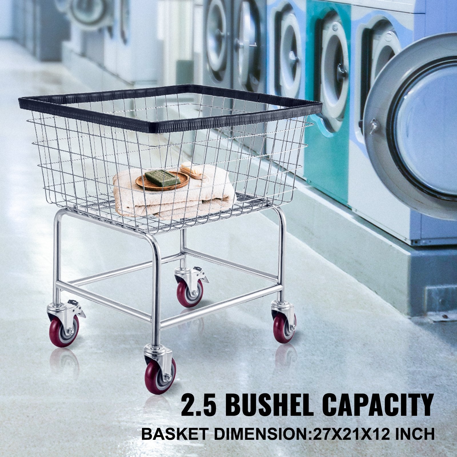 Wire Laundry Cart Wire Laundry Basket 2.8 Bushel Heavy Duty w/ 4'' Wheels V952-XYCDG96B-X0000001V0