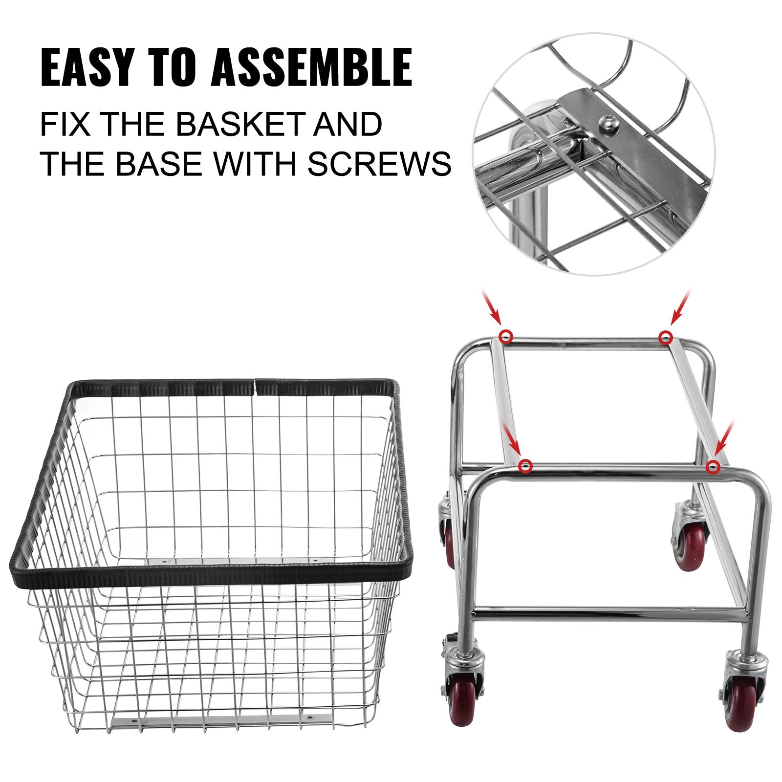 Wire Laundry Cart Wire Laundry Basket 2.8 Bushel Heavy Duty w/ 4'' Wheels V952-XYCDG96B-X0000001V0