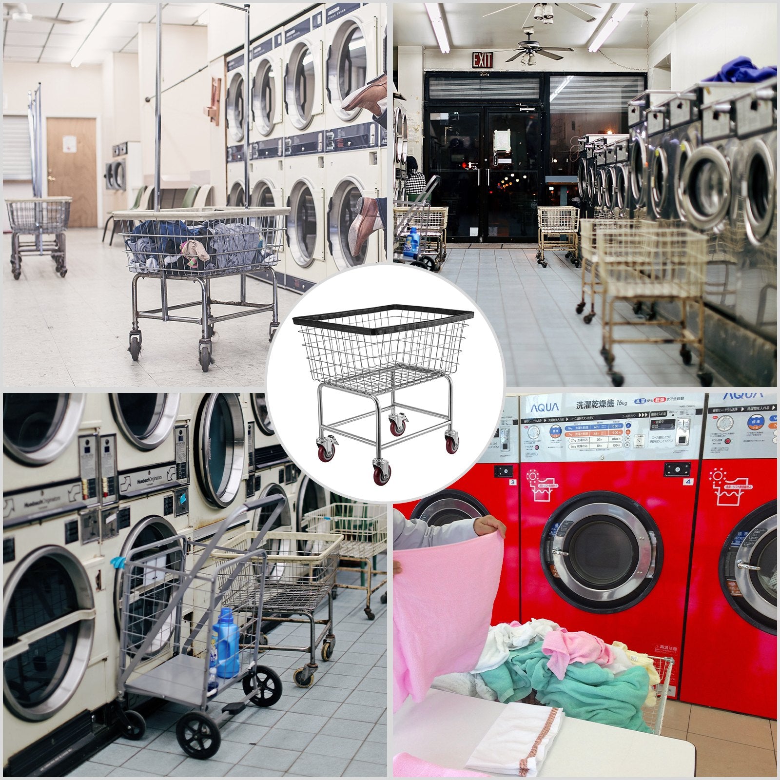 Wire Laundry Cart Wire Laundry Basket 2.8 Bushel Heavy Duty w/ 4'' Wheels V952-XYCDG96B-X0000001V0
