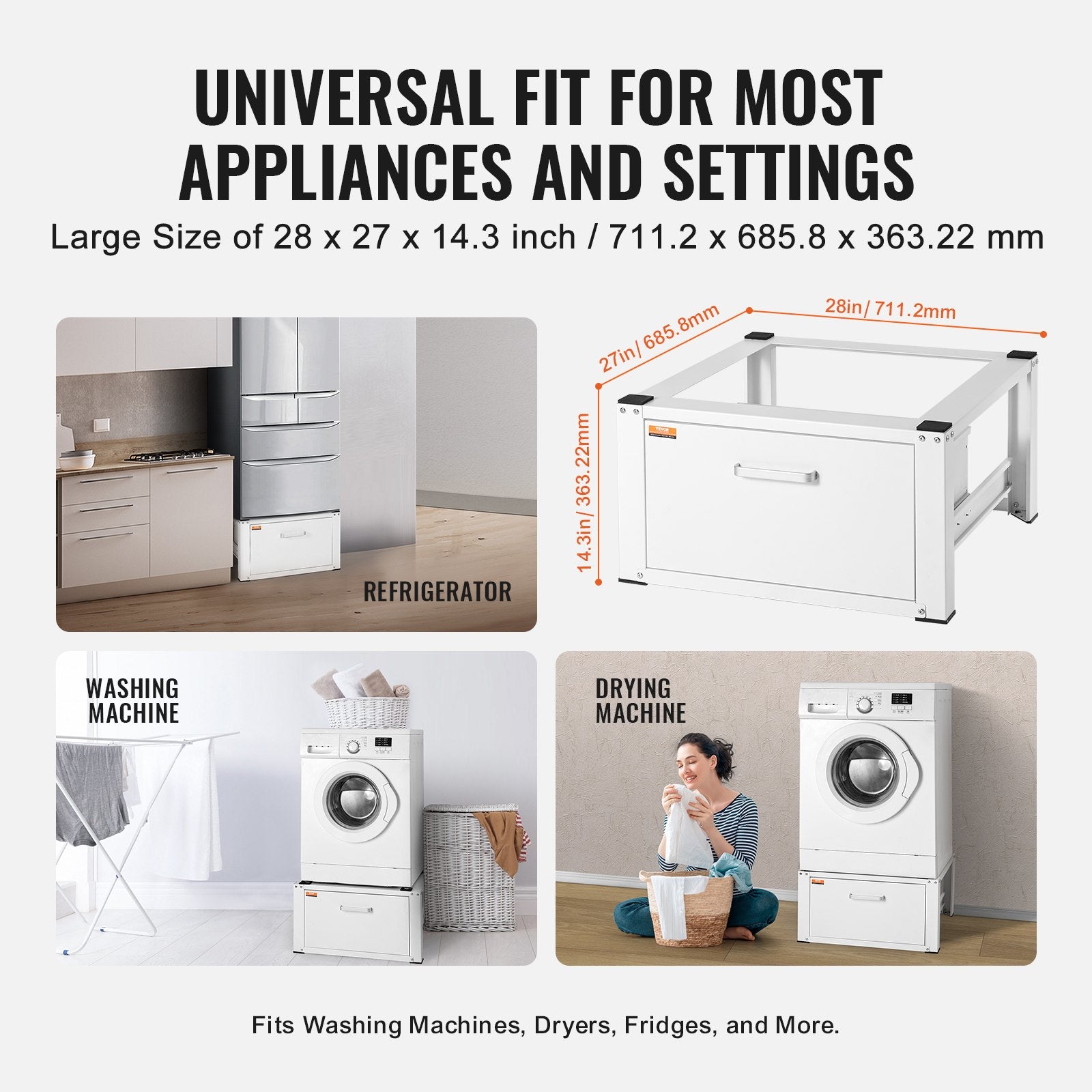 Laundry Pedestal 686mmmW x 366mmH, Washer And Dryer Base Stand Platform Universal Fit 299kg Capacity, Heavy V952-XYJDZDCT2729XCSU3V0