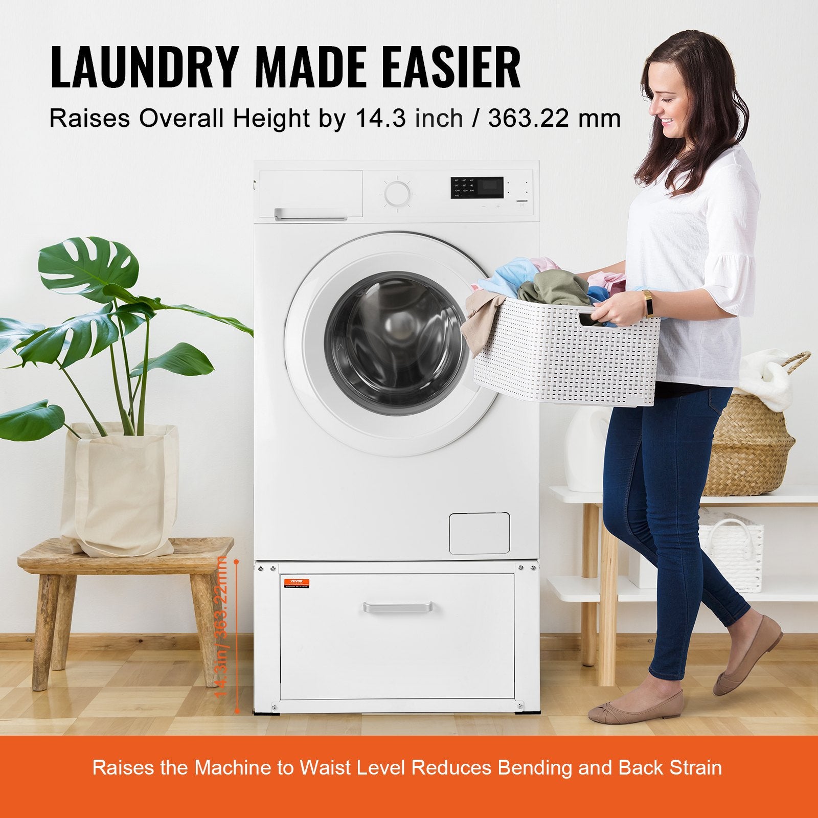 Laundry Pedestal 686mmmW x 366mmH, Washer And Dryer Base Stand Platform Universal Fit 299kg Capacity, Heavy V952-XYJDZDCT2729XCSU3V0