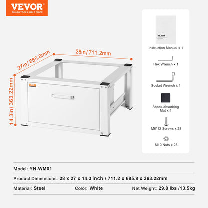 Laundry Pedestal 686mmmW x 366mmH, Washer And Dryer Base Stand Platform Universal Fit 299kg Capacity, Heavy V952-XYJDZDCT2729XCSU3V0