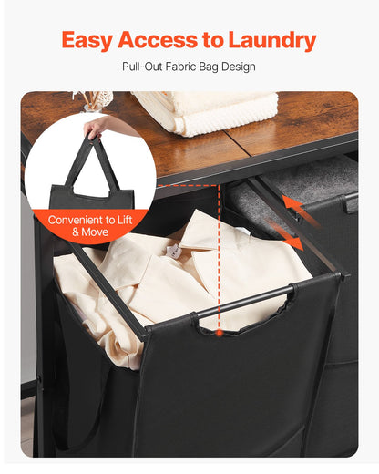 3 Section Laundry Sorter, Large Laundry Hamper with Metal Frame and Wooden Tabletop, Freestanding Storage V952-XYLEKJSMCLS1B584D001V0