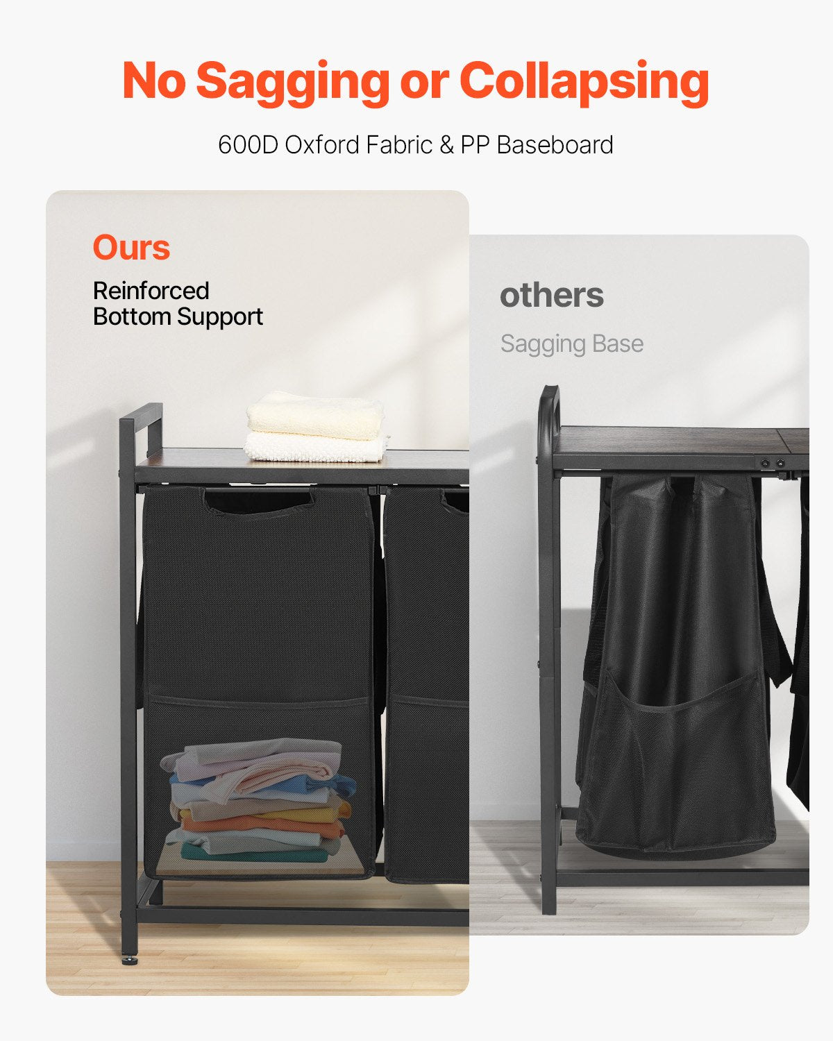 3 Section Laundry Sorter, Large Laundry Hamper with Metal Frame and Wooden Tabletop, Freestanding Storage V952-XYLEKJSMCLS1B584D001V0