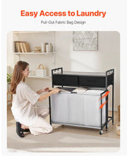 3 Section Laundry Sorter, Rolling Laundry Hamper with 2 Drawers, Hooks & Wheels, Rolling Basket Organizer V952-XYLEKJSMCTS1WJGUD001V0
