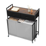 3 Section Laundry Sorter, Rolling Laundry Hamper with 2 Drawers, Hooks & Wheels, Rolling Basket Organizer V952-XYLEKJSMCTS1WJGUD001V0