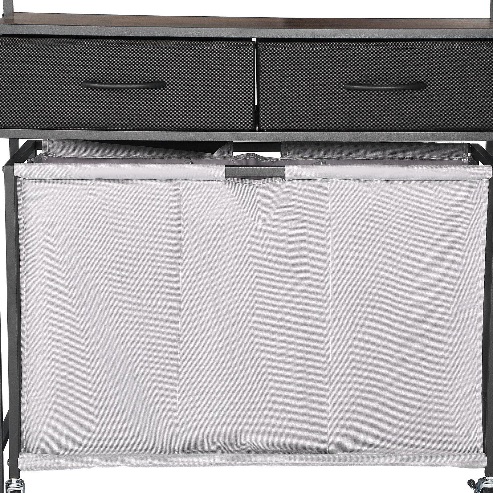 3 Section Laundry Sorter, Rolling Laundry Hamper with 2 Drawers, Hooks & Wheels, Rolling Basket Organizer V952-XYLEKJSMCTS1WJGUD001V0
