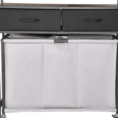 3 Section Laundry Sorter, Rolling Laundry Hamper with 2 Drawers, Hooks & Wheels, Rolling Basket Organizer V952-XYLEKJSMCTS1WJGUD001V0