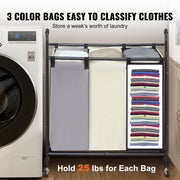 3-Section Laundry Basket, Heavy Duty Laundry Hamper Storage Organizer, Laundry Sorter Cart with Heavy Duty V952-XYLFJSSSYTB75CJ6HV0