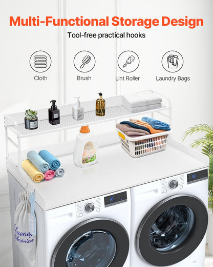 Washer Dryer Countertop with Shelf 54"x27" Wooden Washer Dryer Cover White V952-XYTM54INCHBSYQ6H4V0