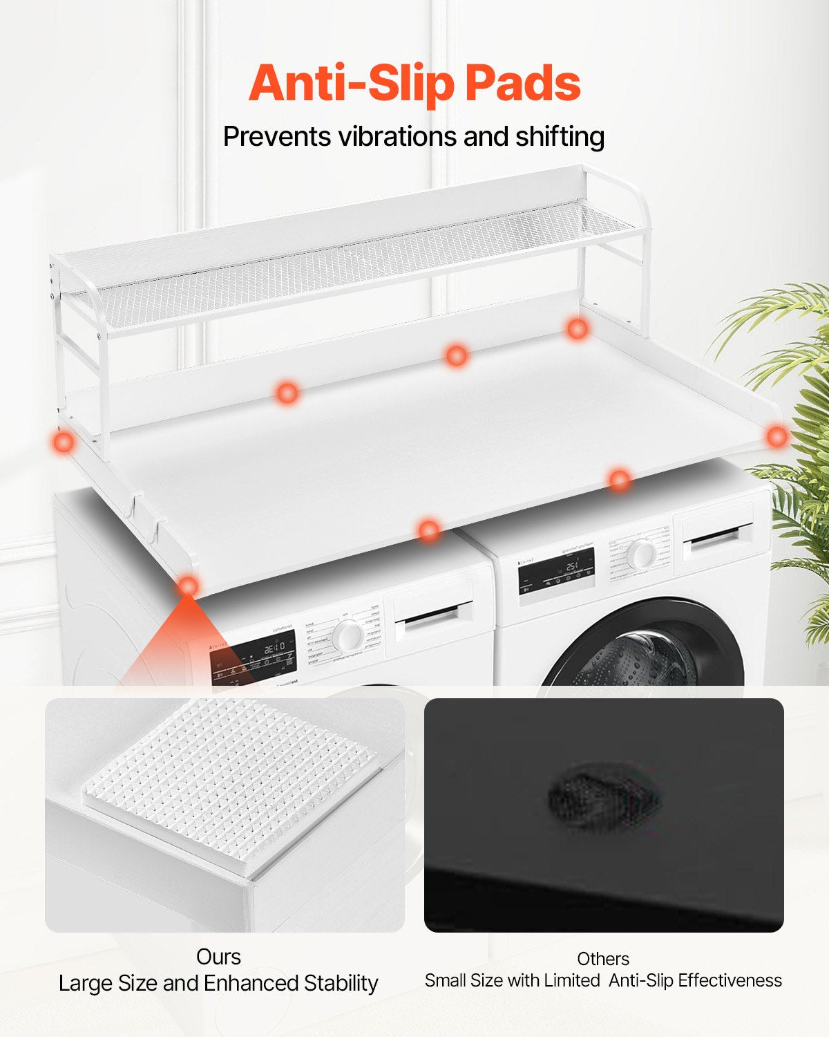 Washer Dryer Countertop with Shelf 54"x27" Wooden Washer Dryer Cover White V952-XYTM54INCHBSYQ6H4V0