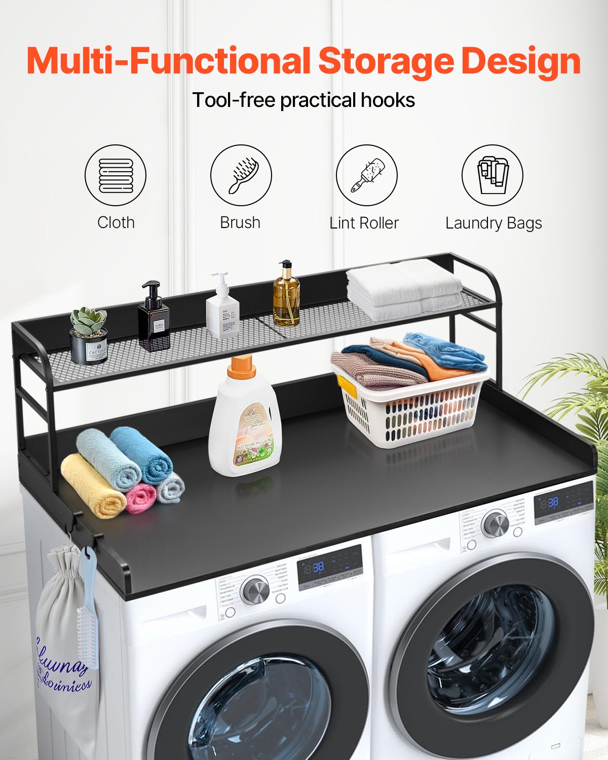 Washer Dryer Countertop with Shelf 54"x27" Wooden Washer Dryer Cover Black V952-XYTM54INCHHSDRLVGV0