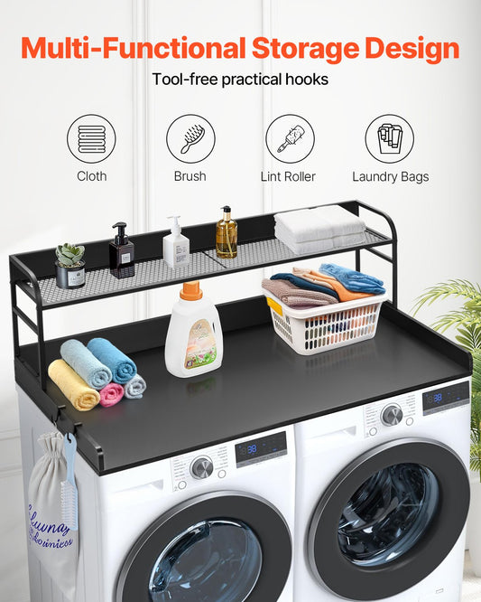 Washer Dryer Countertop with Shelf 54"x27" Wooden Washer Dryer Cover Black V952-XYTM54INCHHSDRLVGV0