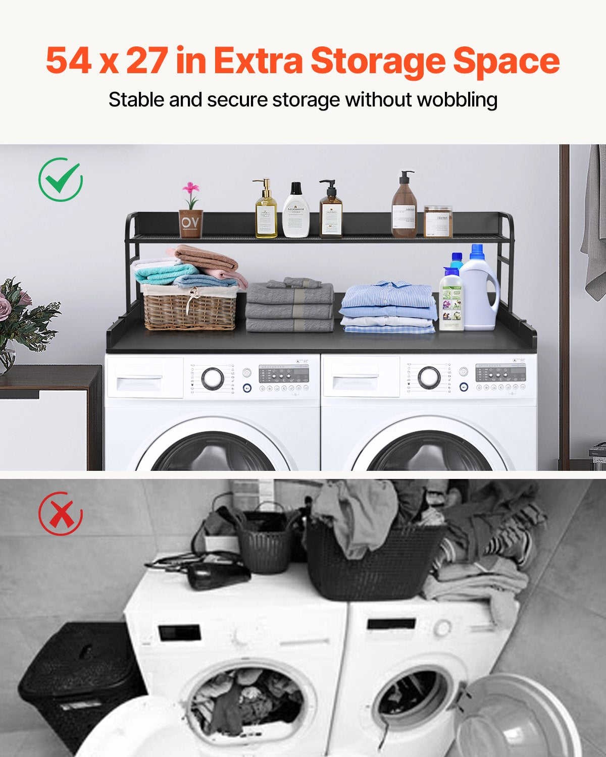 Washer Dryer Countertop with Shelf 54"x27" Wooden Washer Dryer Cover Black V952-XYTM54INCHHSDRLVGV0