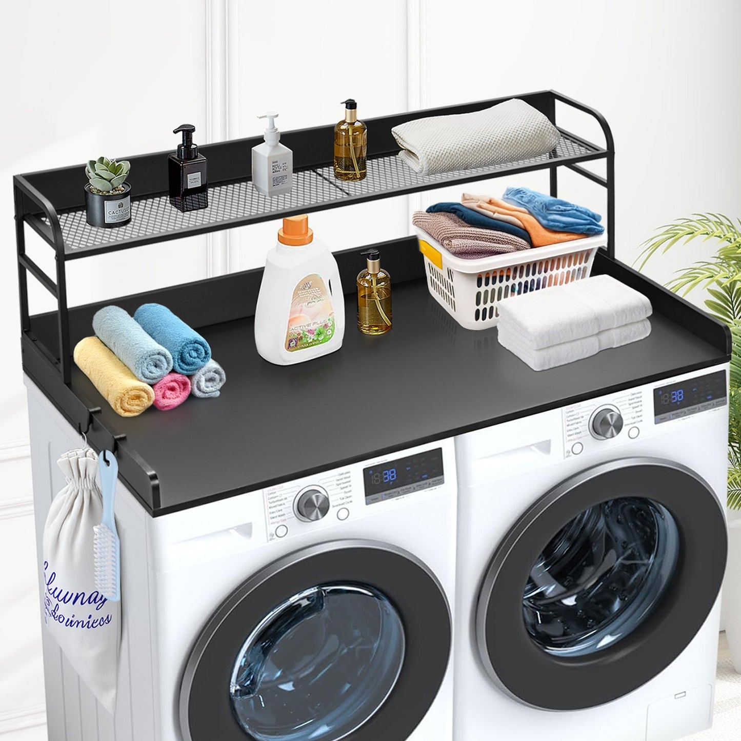 Washer Dryer Countertop with Shelf 54"x27" Wooden Washer Dryer Cover Black V952-XYTM54INCHHSDRLVGV0