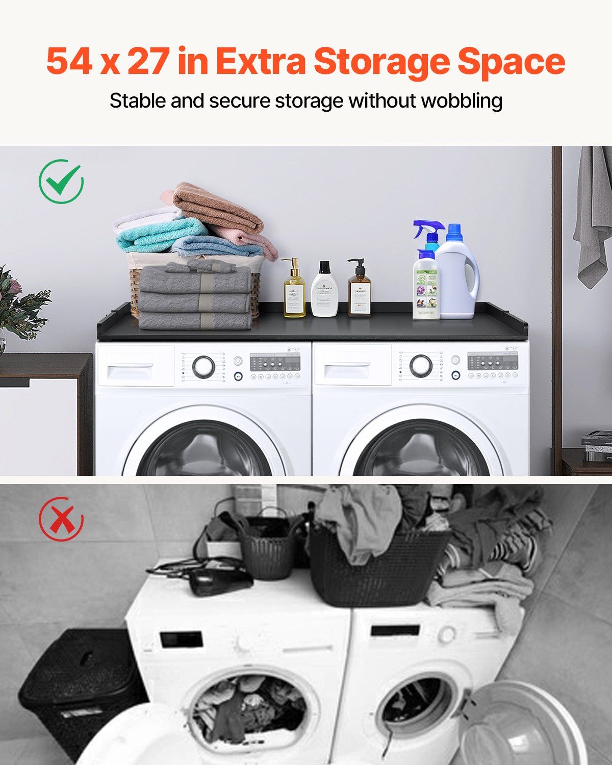 Washer Dryer Countertop, 54" x 27" Wooden Washer and Dryer Countertop, Water-Resistant Laundry Machine Topper V952-XYTM54INCHHSSL1G9V0