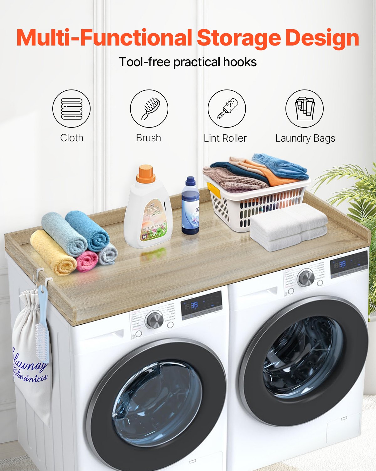 Washer Dryer Countertop, 54" x 27" Wooden Washer and Dryer Countertop, Water-Resistant Laundry Machine Topper V952-XYTM54INCHXM3W0PHV0