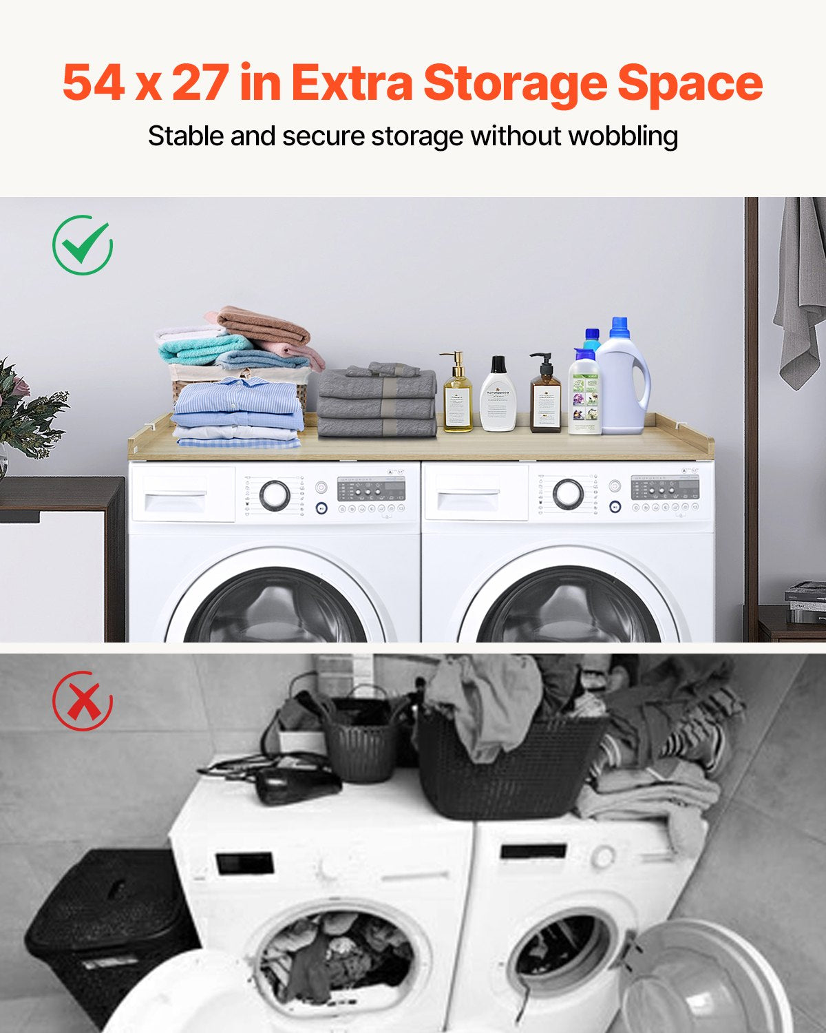 Washer Dryer Countertop, 54" x 27" Wooden Washer and Dryer Countertop, Water-Resistant Laundry Machine Topper V952-XYTM54INCHXM3W0PHV0