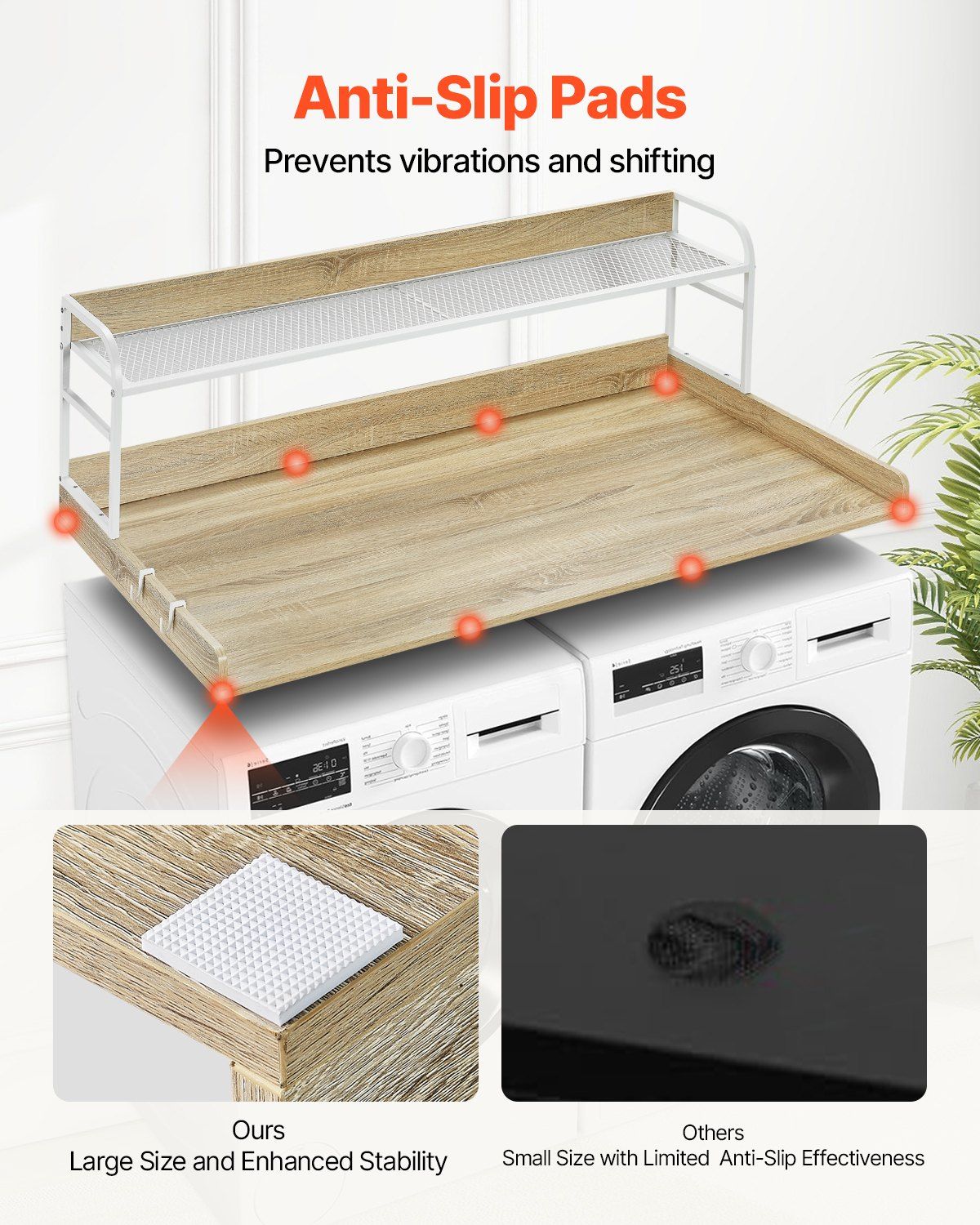 Washer Dryer Countertop with 2-Tier Shelf, 54" x 27" Wooden Washer and Dryer Countertop with Anti-Slip Pads, V952-XYTM54INCHXMD8J80V0