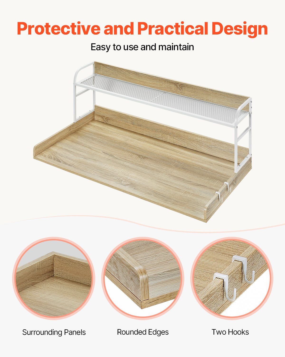 Washer Dryer Countertop with 2-Tier Shelf, 54" x 27" Wooden Washer and Dryer Countertop with Anti-Slip Pads, V952-XYTM54INCHXMD8J80V0