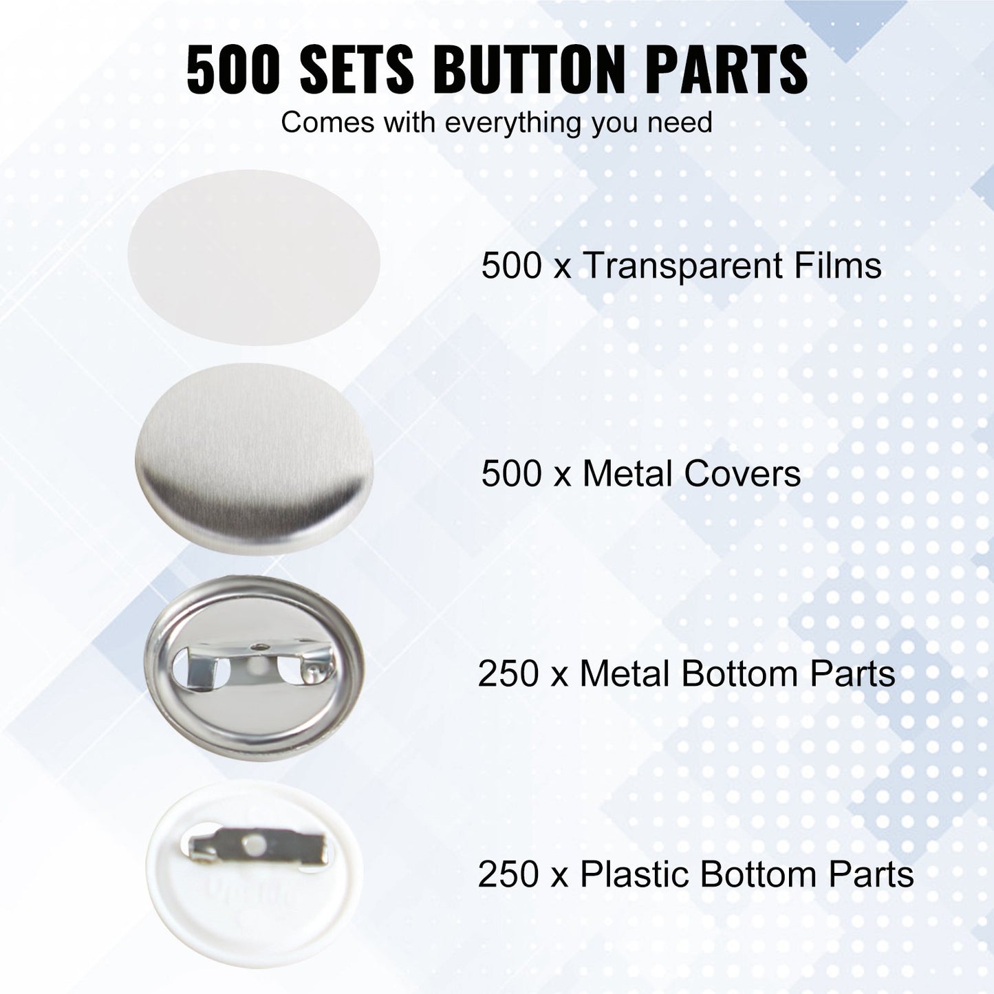 1" 25mm Button Badge Parts Supplies for Button Maker Machine 500 Sets V952-XZGSLH25MM5005T97V0