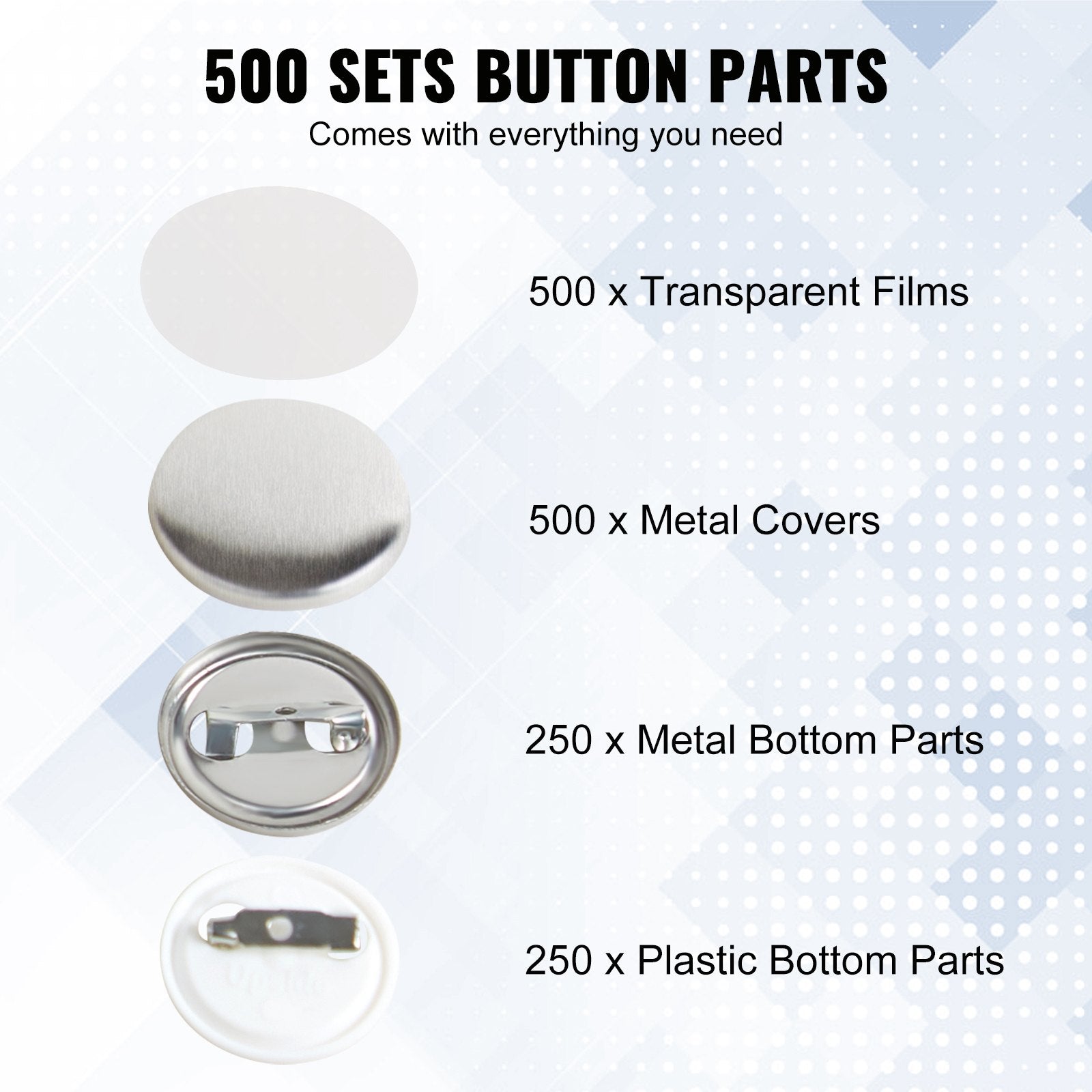 1" 25mm Button Badge Parts Supplies for Button Maker Machine 500 Sets V952-XZGSLH25MM5005T97V0