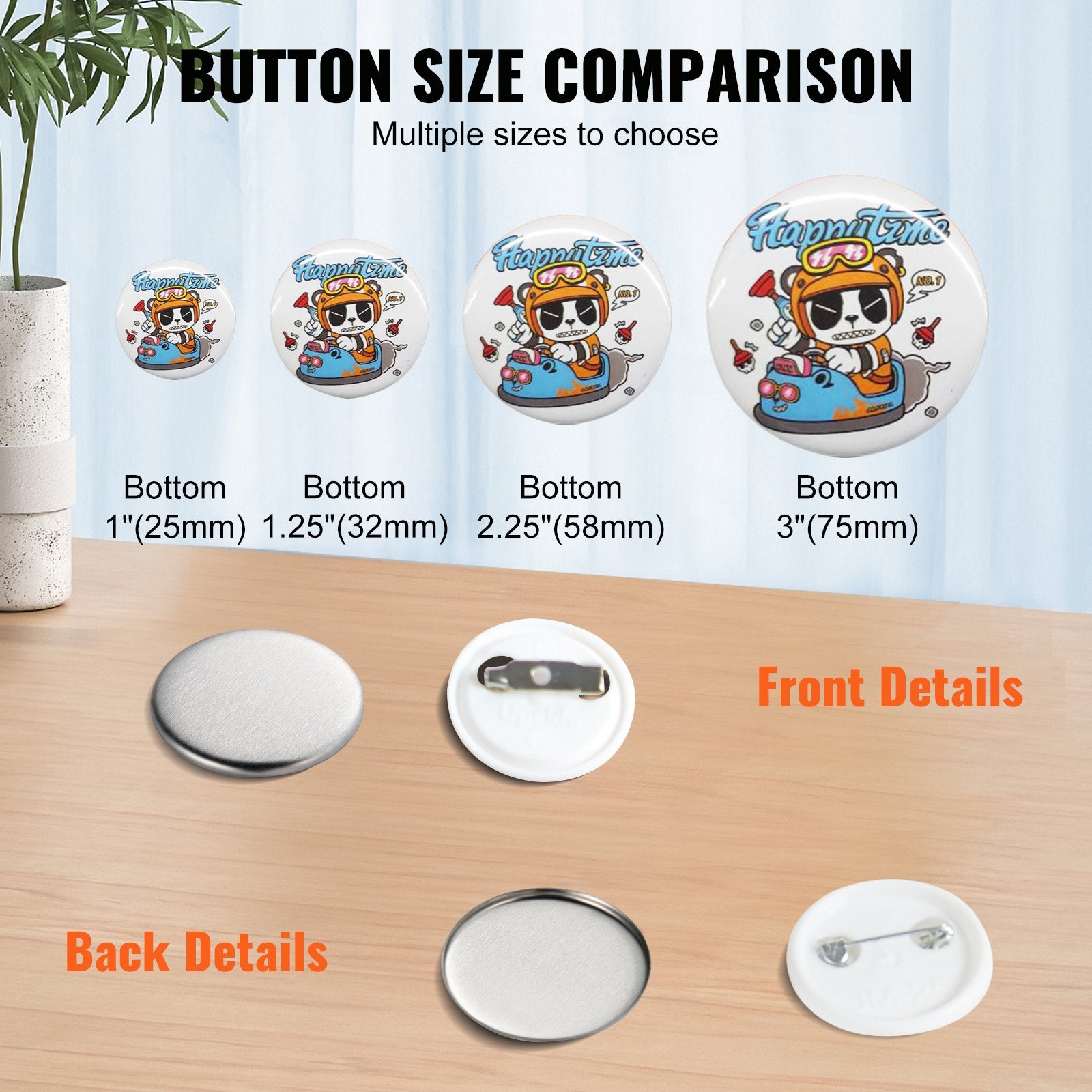 1" 25mm Button Badge Parts Supplies for Button Maker Machine 500 Sets V952-XZGSLH25MM5005T97V0