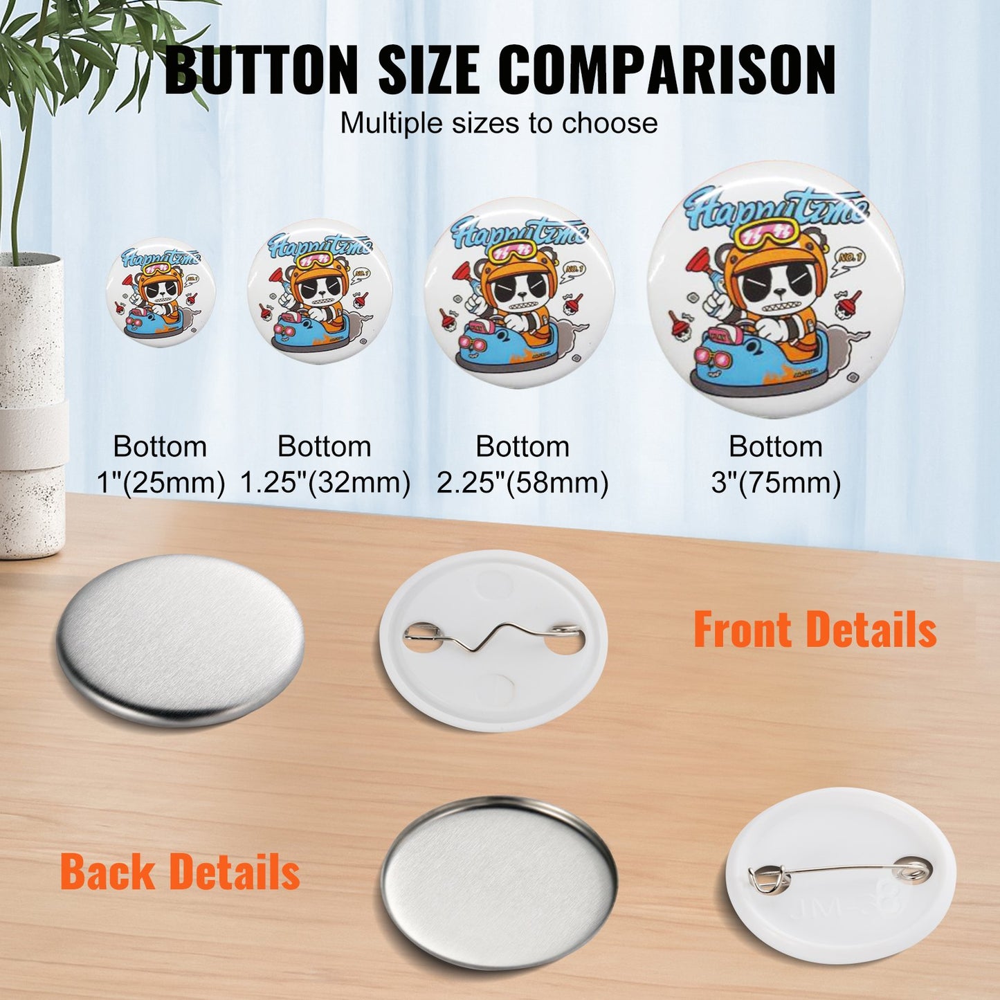 1.25" 32mm Button Badge Parts Supplies for Button Maker Machine 500 Sets V952-XZGSLH32MM50024OYV0