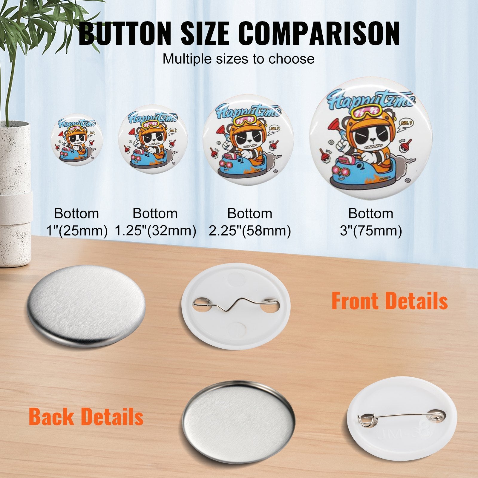 1.25" 32mm Button Badge Parts Supplies for Button Maker Machine 500 Sets V952-XZGSLH32MM50024OYV0