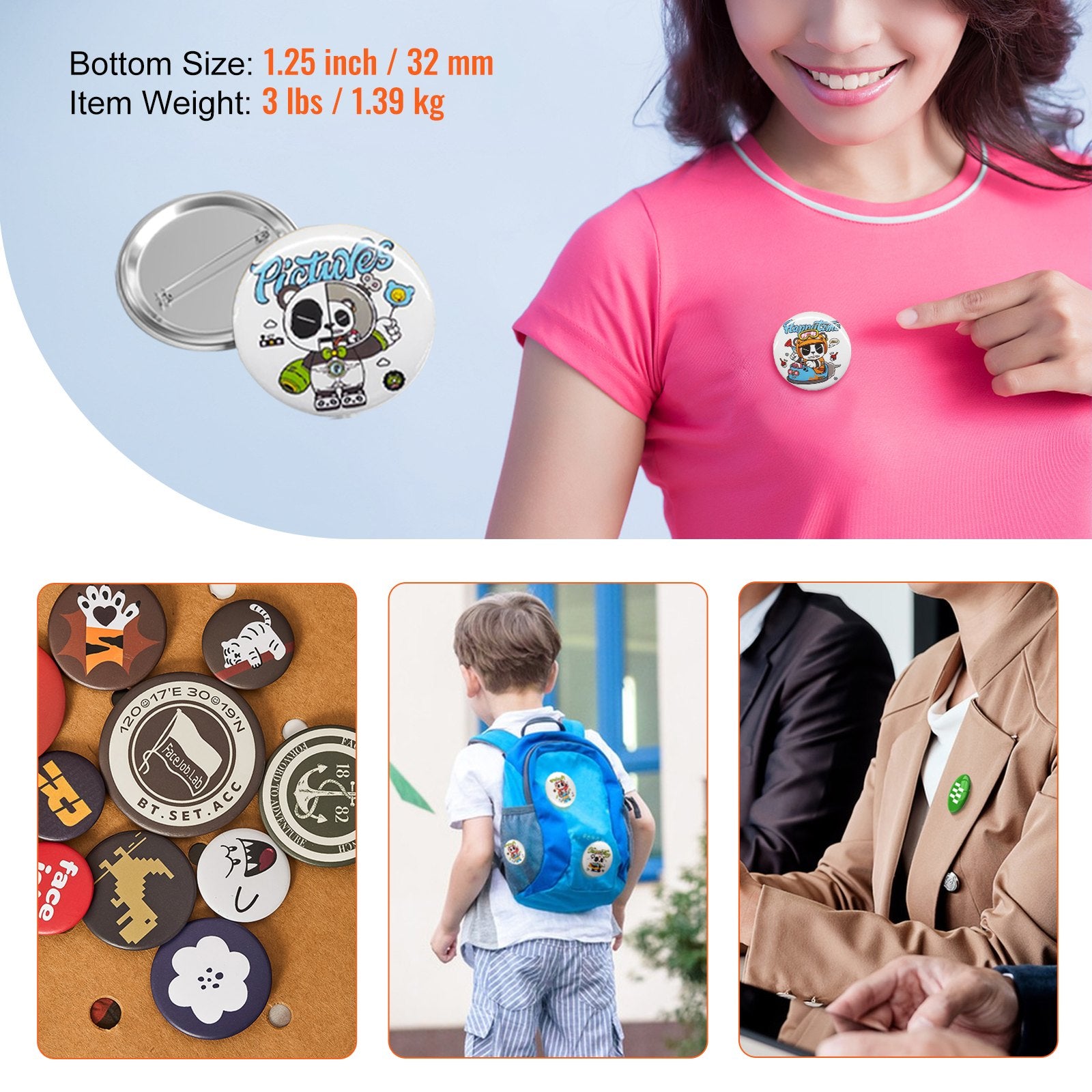 1.25" 32mm Button Badge Parts Supplies for Button Maker Machine 500 Sets V952-XZGSLH32MM50024OYV0
