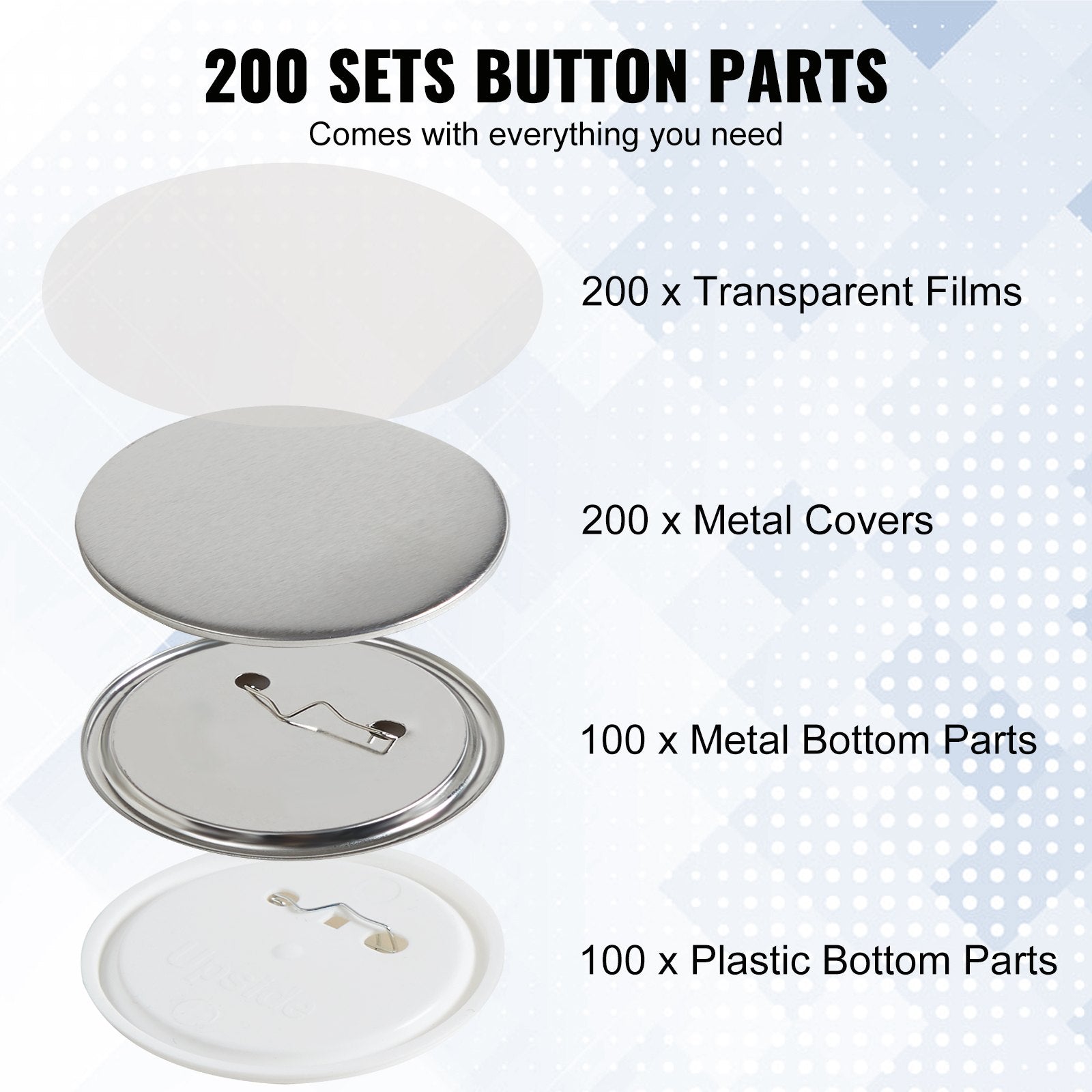 3" 75mm Button Badge Parts Supplies for Button Maker Machine 200 Sets V952-XZGSLH75MM200W5SAV0