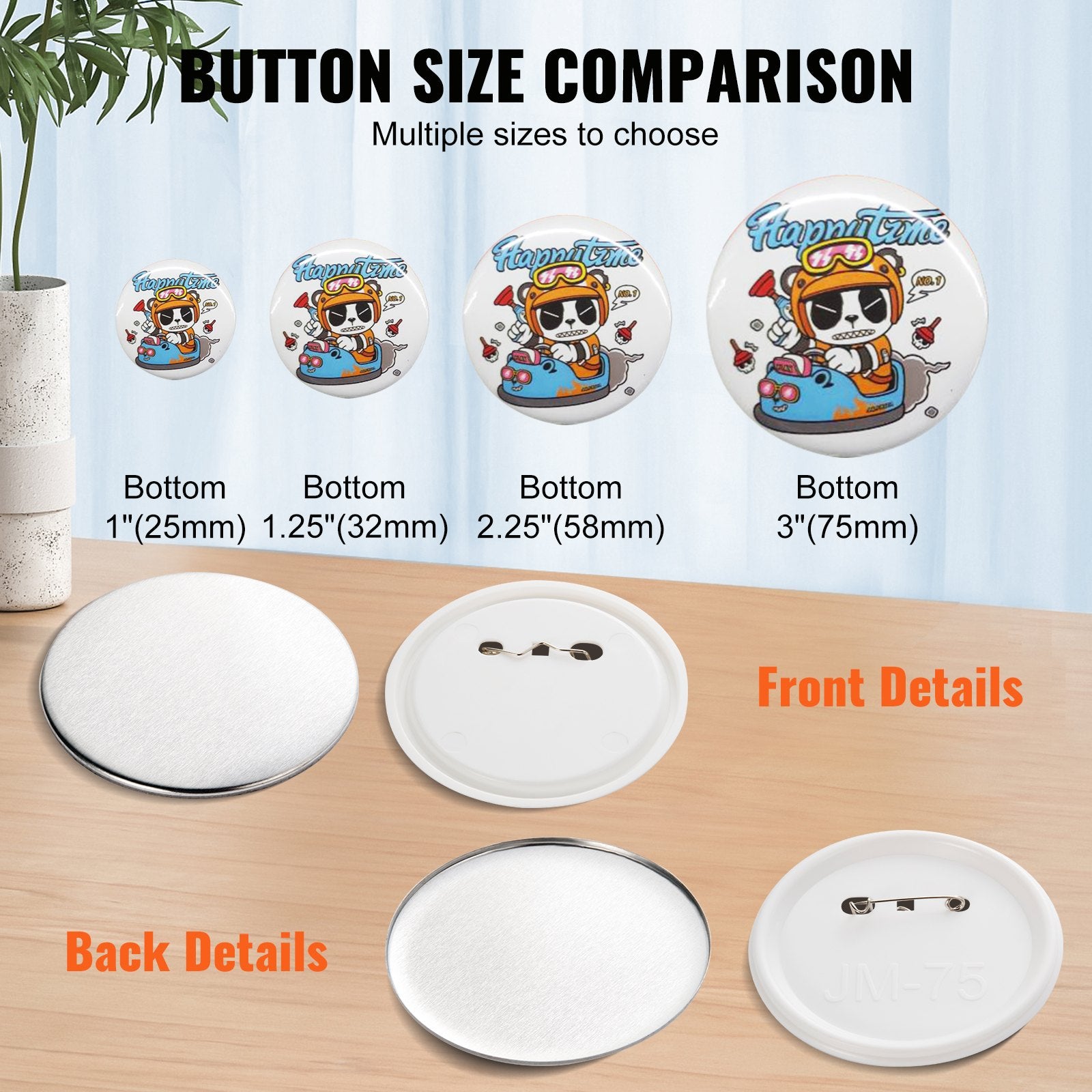 3" 75mm Button Badge Parts Supplies for Button Maker Machine 200 Sets V952-XZGSLH75MM200W5SAV0