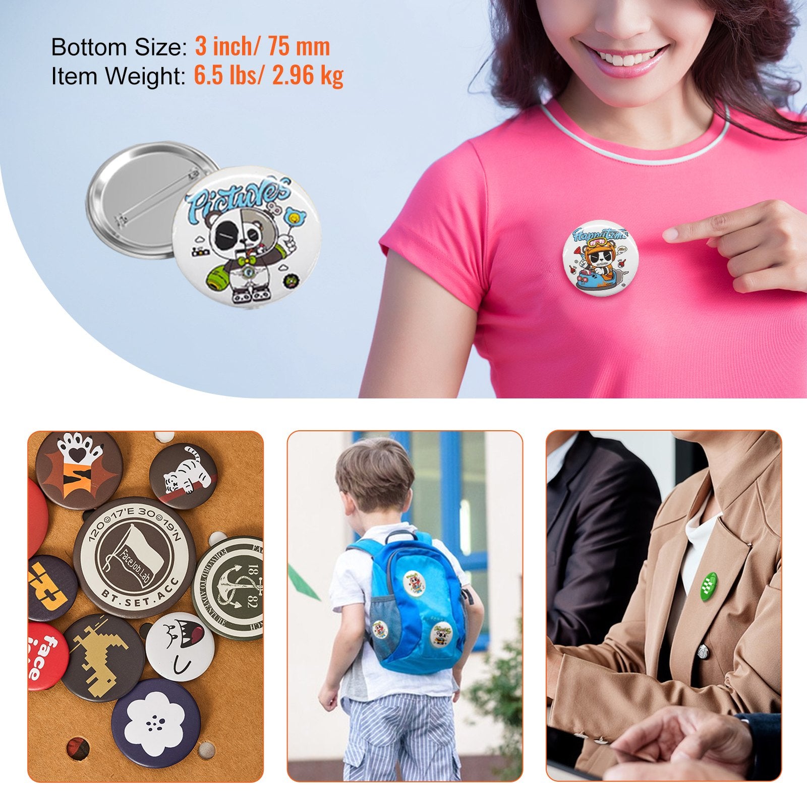 3" 75mm Button Badge Parts Supplies for Button Maker Machine 200 Sets V952-XZGSLH75MM200W5SAV0