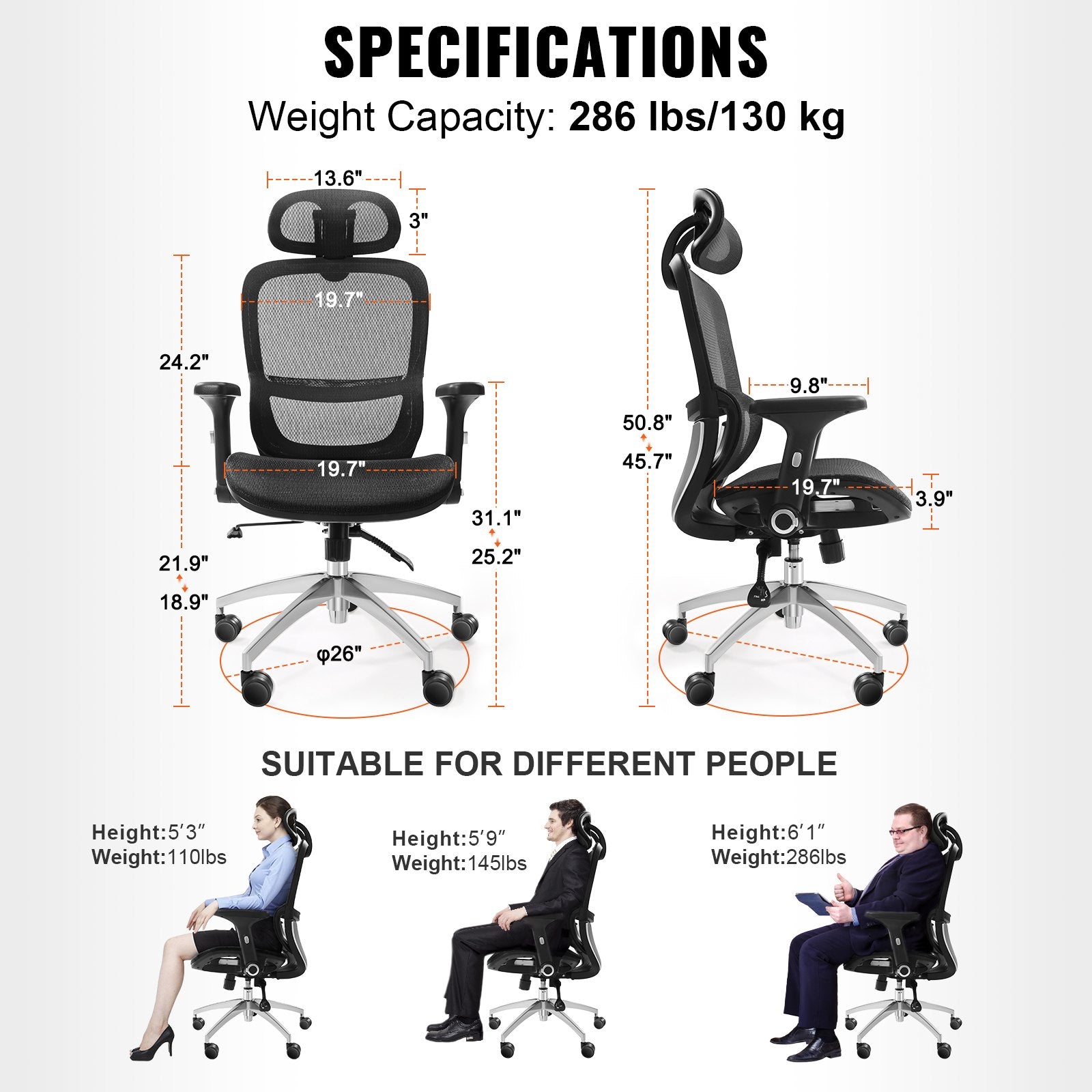 Mesh Office Chair, Adjustable High Back Desk Chair with Mesh Seat, Angle and Height Adjustable Home Office V952-XZKBYTQZYK00ZJ8S1V0