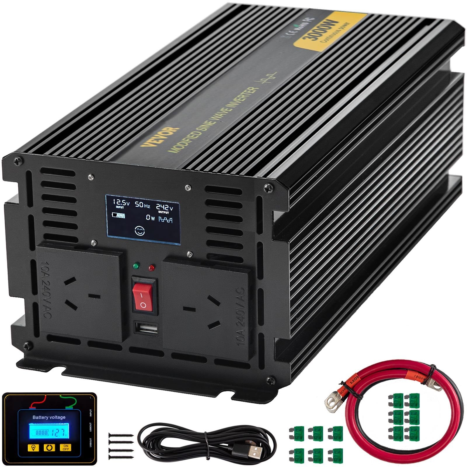 Power Inverter Modified Sine Wave Inverter 3000W DC 12V to AC 240V w/LCD V952-XZXN3KW12-240E1TKV9