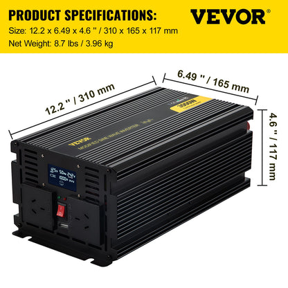 Power Inverter Modified Sine Wave Inverter 3000W DC 12V to AC 240V w/LCD V952-XZXN3KW12-240E1TKV9
