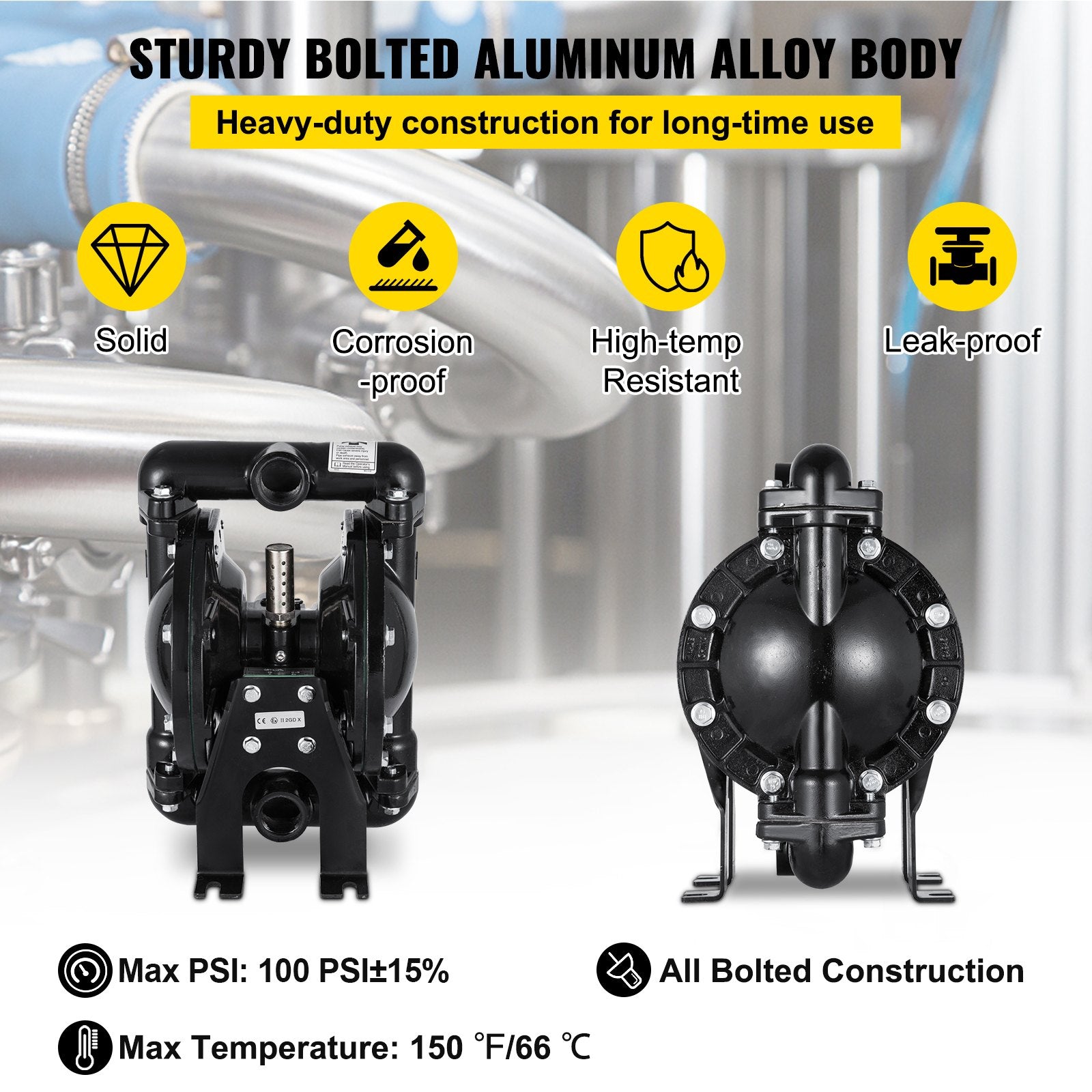 Air-Operated Double Diaphragm Pump 24 GPM 1 Inch Inlet And Outlet V952-YBGMBQBY4-25LF461V0