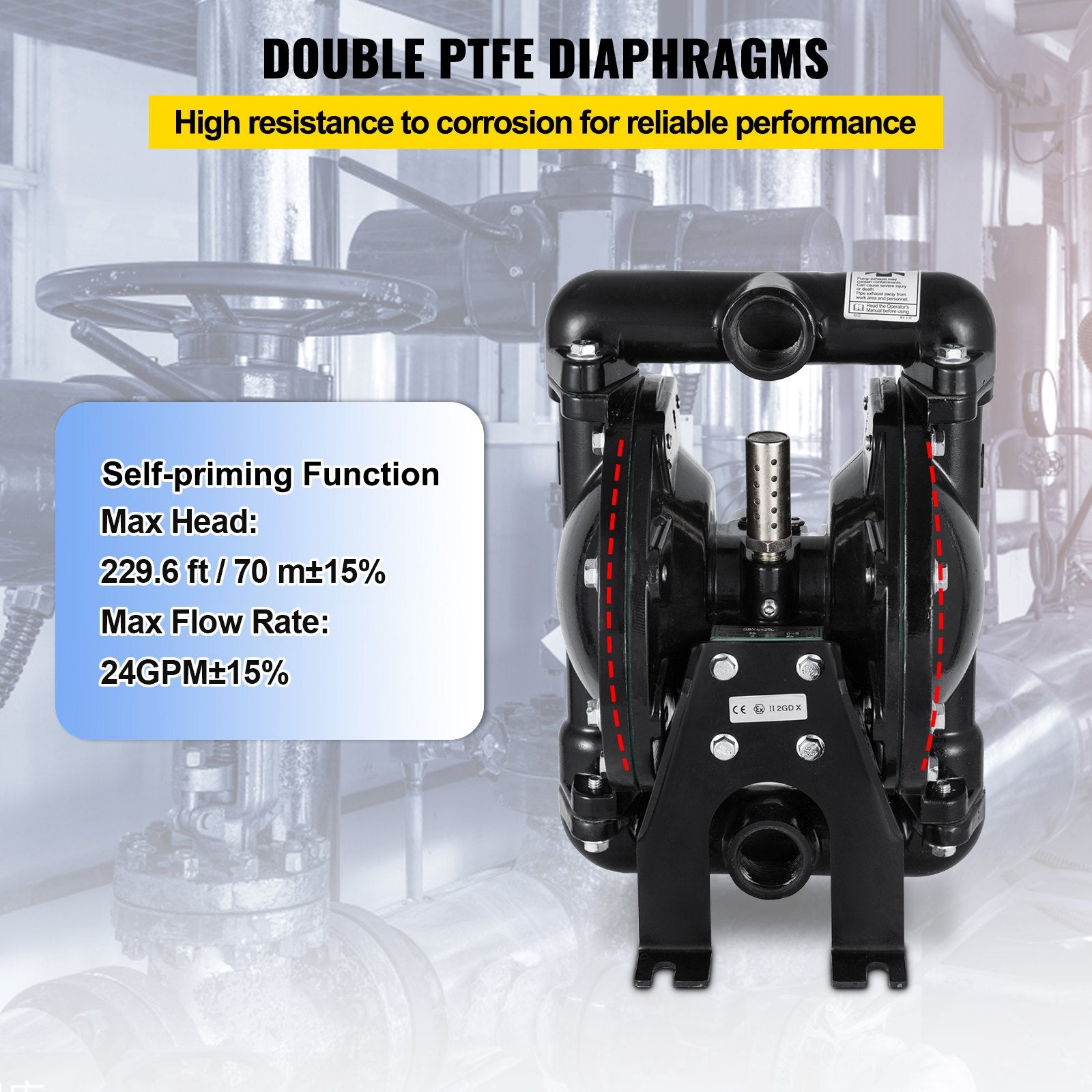 Air-Operated Double Diaphragm Pump 24 GPM 1 Inch Inlet And Outlet V952-YBGMBQBY4-25LF461V0