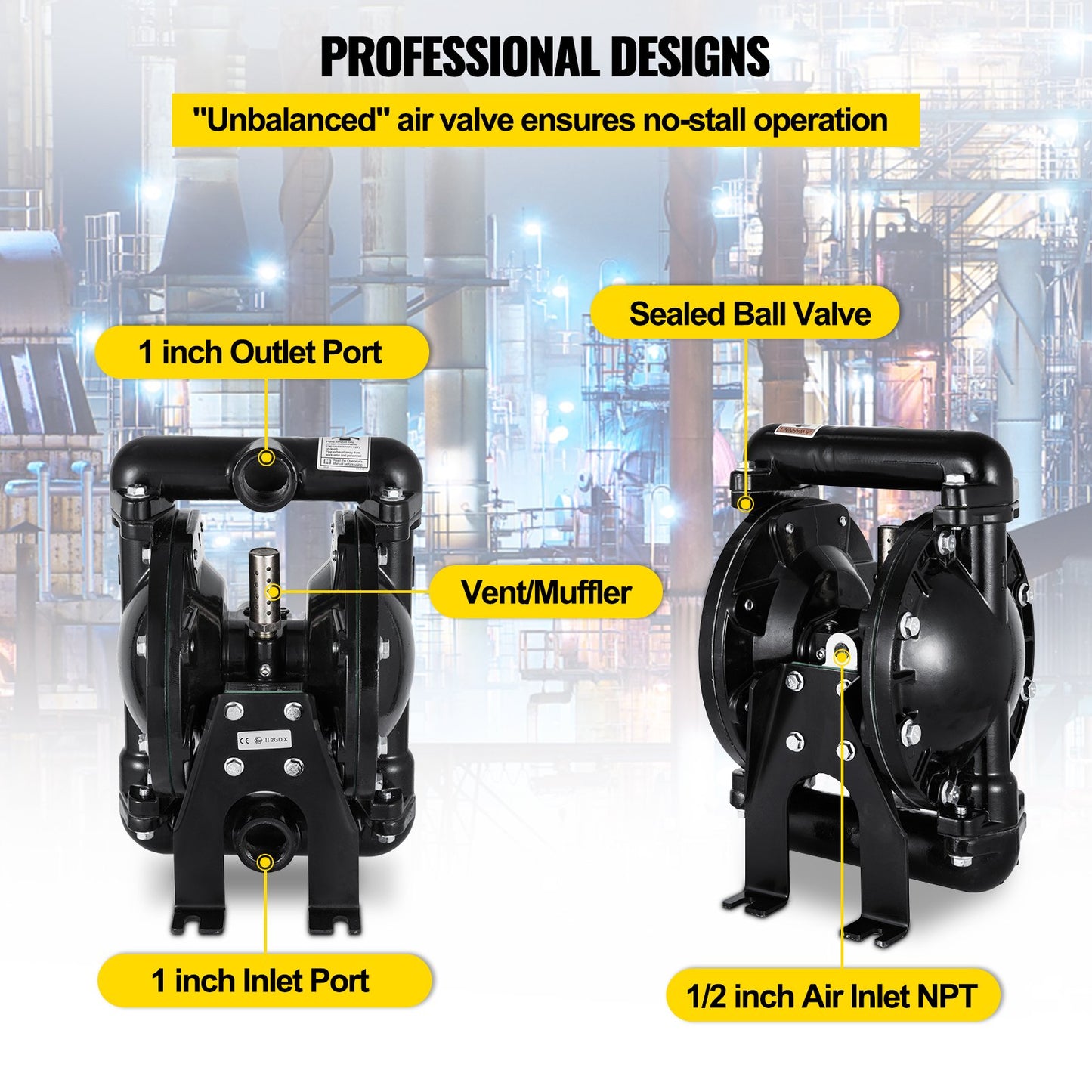 Air-Operated Double Diaphragm Pump 24 GPM 1 Inch Inlet And Outlet V952-YBGMBQBY4-25LF461V0