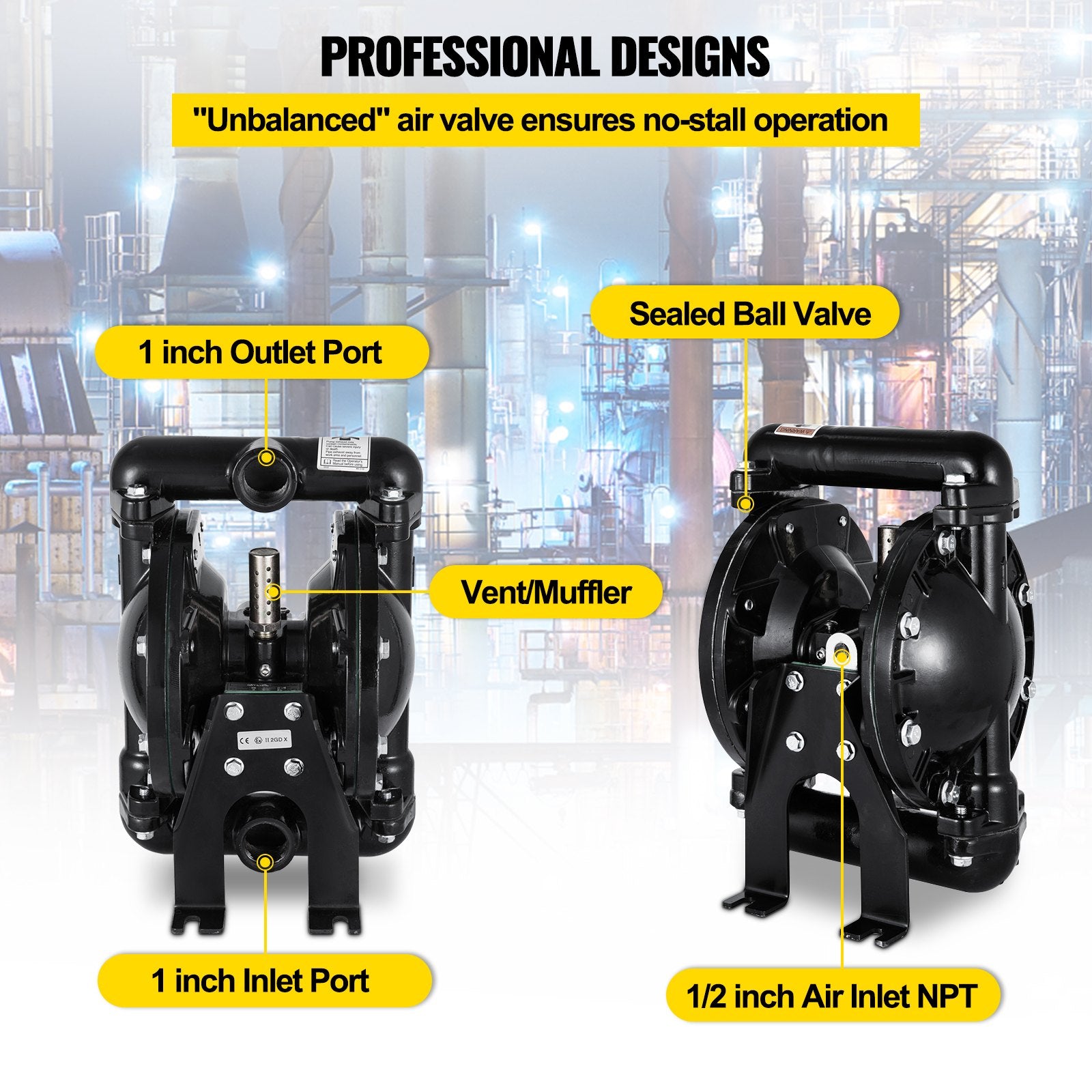 Air-Operated Double Diaphragm Pump 24 GPM 1 Inch Inlet And Outlet V952-YBGMBQBY4-25LF461V0