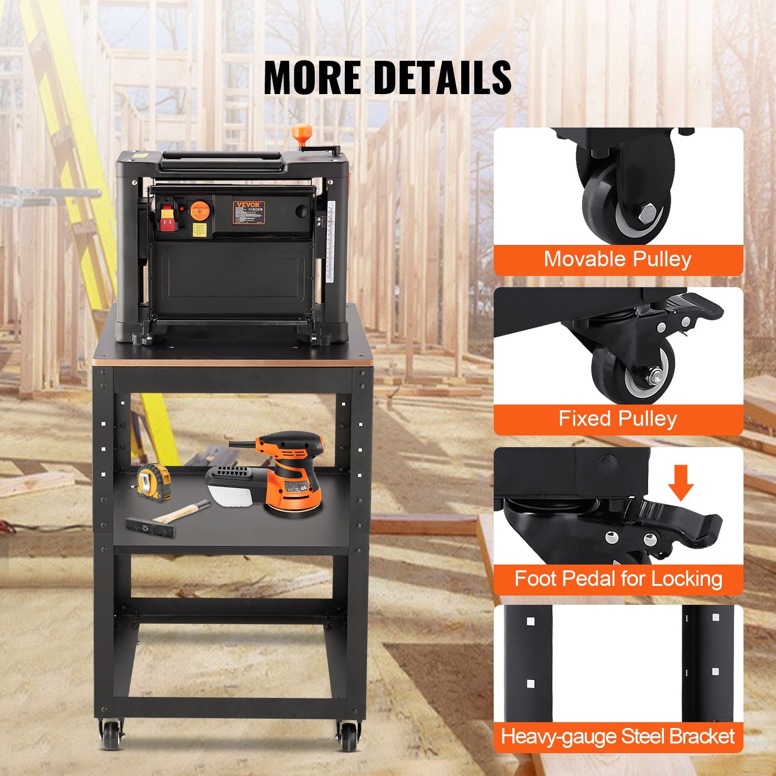 Planer Stand, 100 lbs / 45 kg heavy loads, Three-Gear Height Adjustable Thickness Planer Table,with 4 Stable V952-YBJDZDSDUDHZHVJHWV0