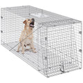 Live Animal Cage Trap, 50" x 20" x 26" Humane Cat Trap Galvanized Iron, Folding Animal Trap with Handle for V952-YBL50YC00000VGIXYV0
