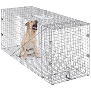Live Animal Cage Trap, 50" x 20" x 26" Humane Cat Trap Galvanized Iron, Folding Animal Trap with Handle for V952-YBL50YC00000VGIXYV0