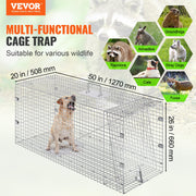 Live Animal Cage Trap, 50" x 20" x 26" Humane Cat Trap Galvanized Iron, Folding Animal Trap with Handle for V952-YBL50YC00000VGIXYV0