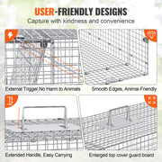 Live Animal Cage Trap, 50" x 20" x 26" Humane Cat Trap Galvanized Iron, Folding Animal Trap with Handle for V952-YBL50YC00000VGIXYV0