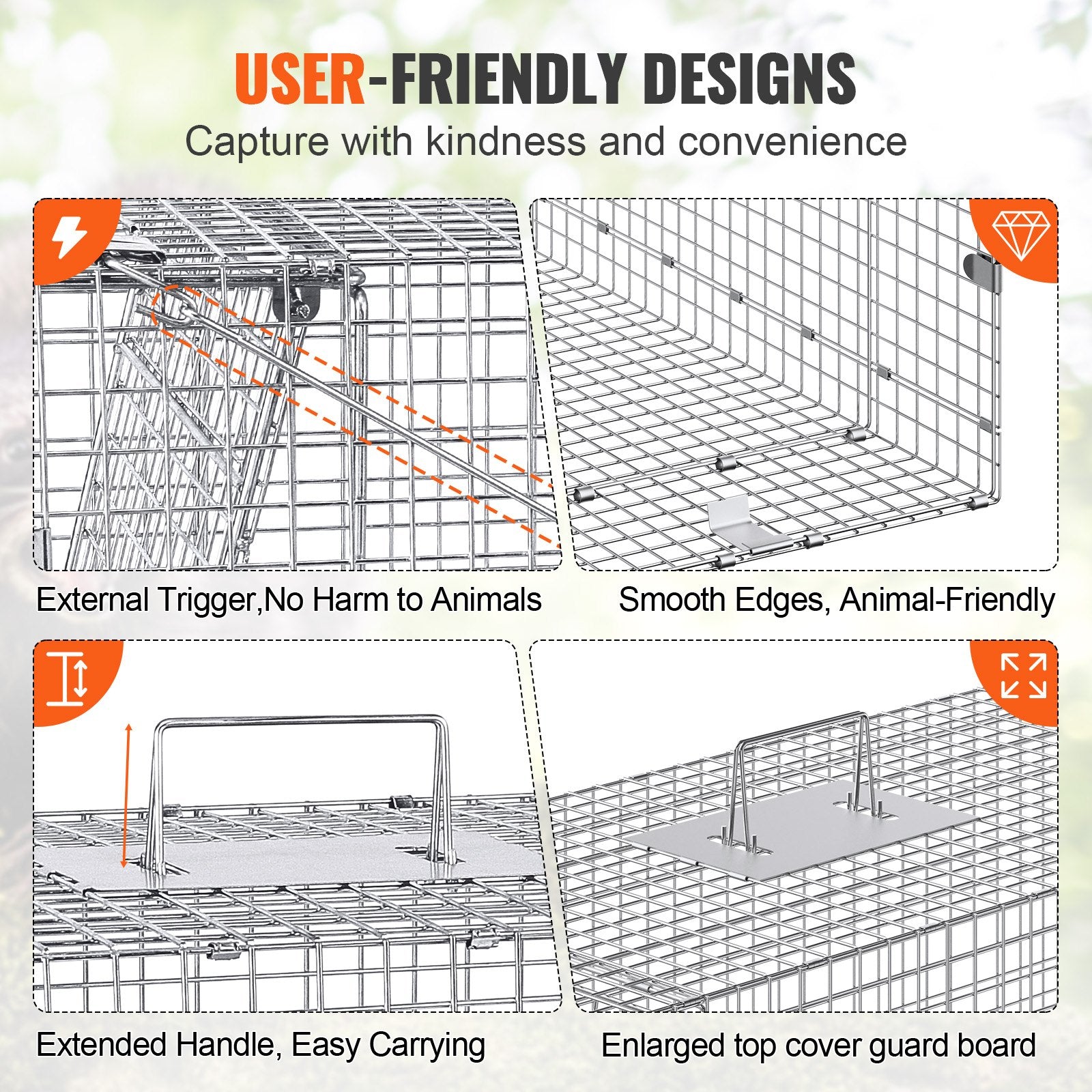 Live Animal Cage Trap, 50" x 20" x 26" Humane Cat Trap Galvanized Iron, Folding Animal Trap with Handle for V952-YBL50YC00000VGIXYV0