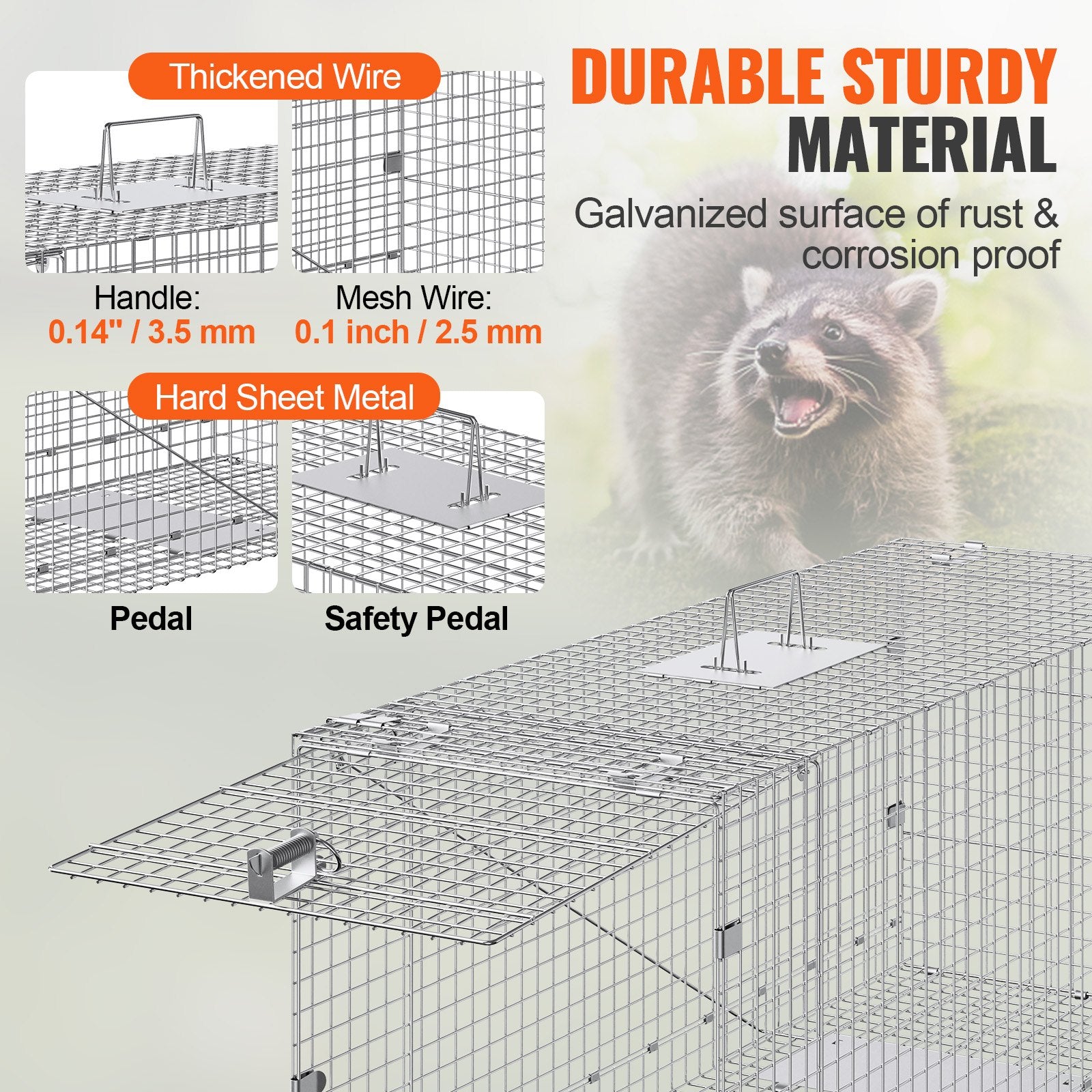 Live Animal Cage Trap, 50" x 20" x 26" Humane Cat Trap Galvanized Iron, Folding Animal Trap with Handle for V952-YBL50YC00000VGIXYV0